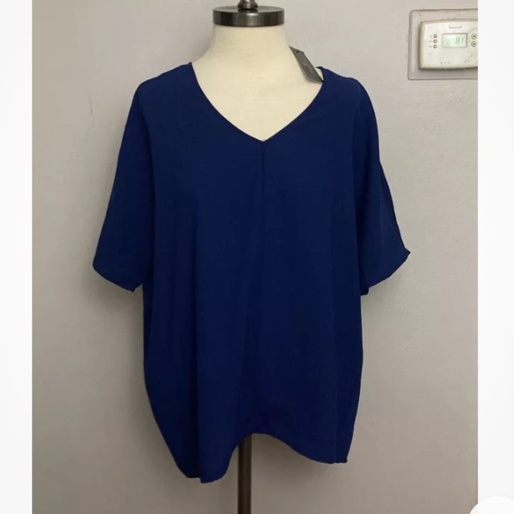 5-10 Worthington Blue Top Blouse Oversized PL Petite Large NWT